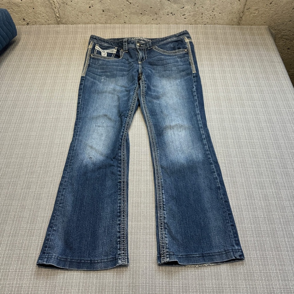 Maurices Bootcut Jeans 11 12 Cowgirl Western Blue Denim Embellished Pockets